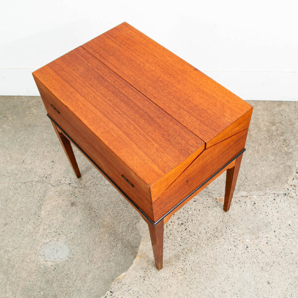 Mid Century Danish Modern Sewing Table Cabinet Flip Top Denmark Teak Denmark Mcm - Image 7