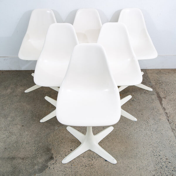 Mid Century Danish Modern Set 6 Burke White Chairs Knoll Style 4 Point Side Mcm - Image 2