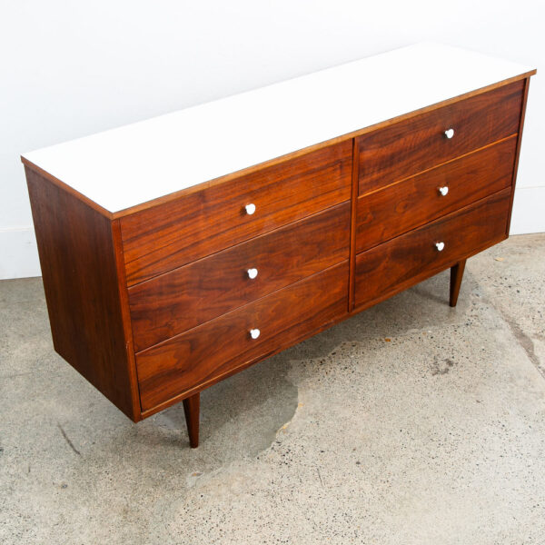 Mid Century Modern Dresser Credenza 6 Drawer Walnut American White Trim Vintage - Image 7