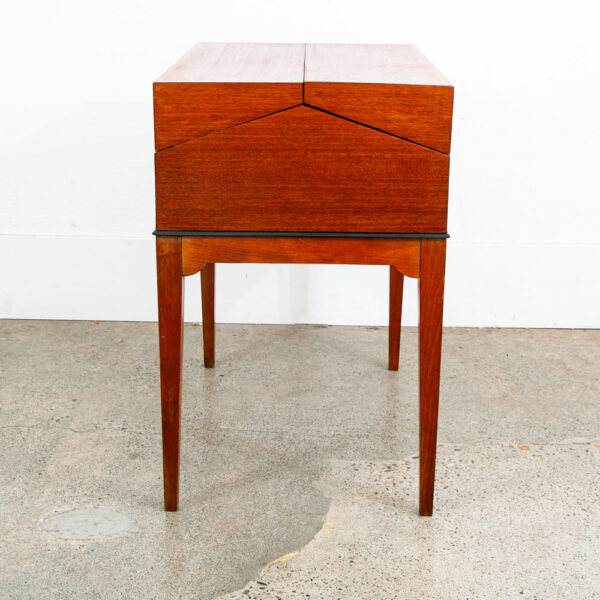 Mid Century Danish Modern Sewing Table Cabinet Flip Top Denmark Teak Denmark Mcm - Image 4