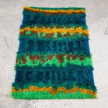 Mid Century Danish Modern Shag Rug Tapestry Ege Rya Abstract Blue Green 28x44