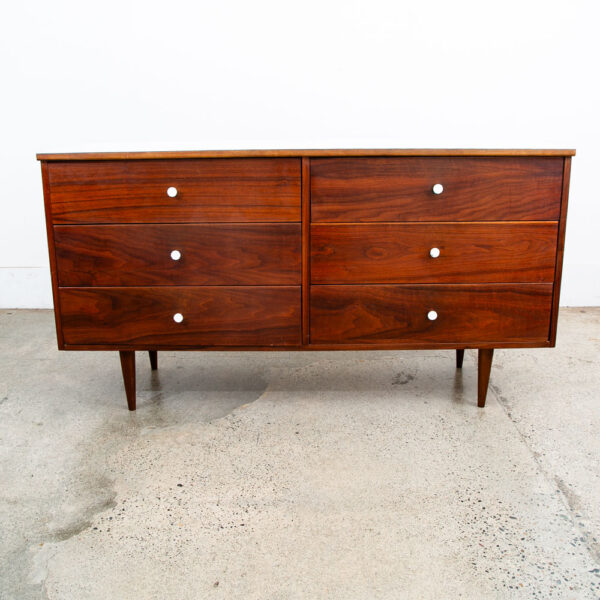 Mid Century Modern Dresser Credenza 6 Drawer Walnut American White Trim Vintage - Image 2