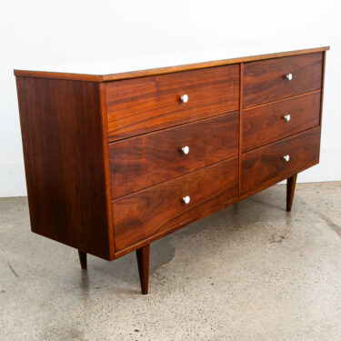 Mid Century Modern Dresser Credenza 6 Drawer Walnut American White Trim Vintage