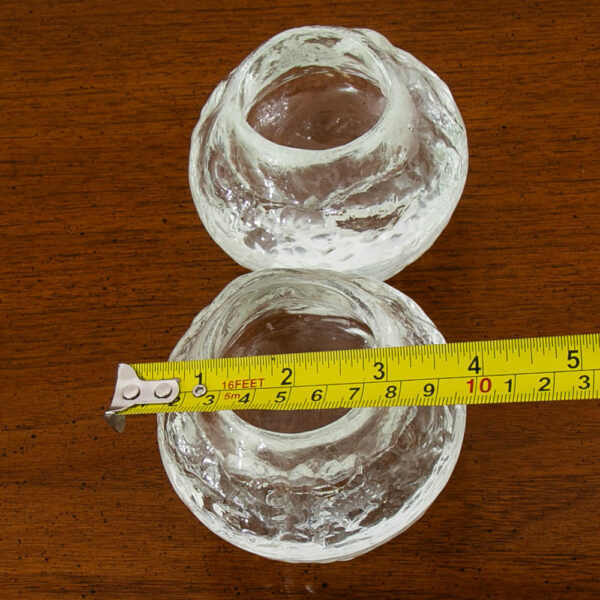 Mid Century Modern Kosta Boda Snowball Candleholders Pair Clear Art Glass Round - Image 5