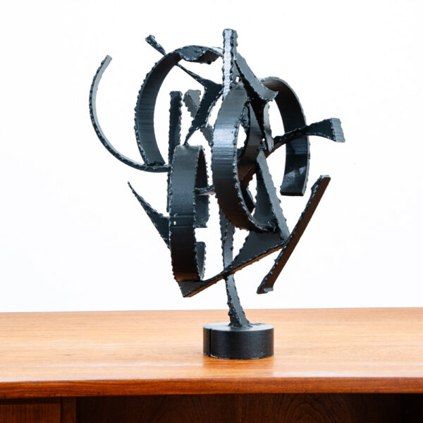 Mid Century Modern Sculpture Abstracted Art Iron Metal Sculpture Mcm Signed JL - Image 4