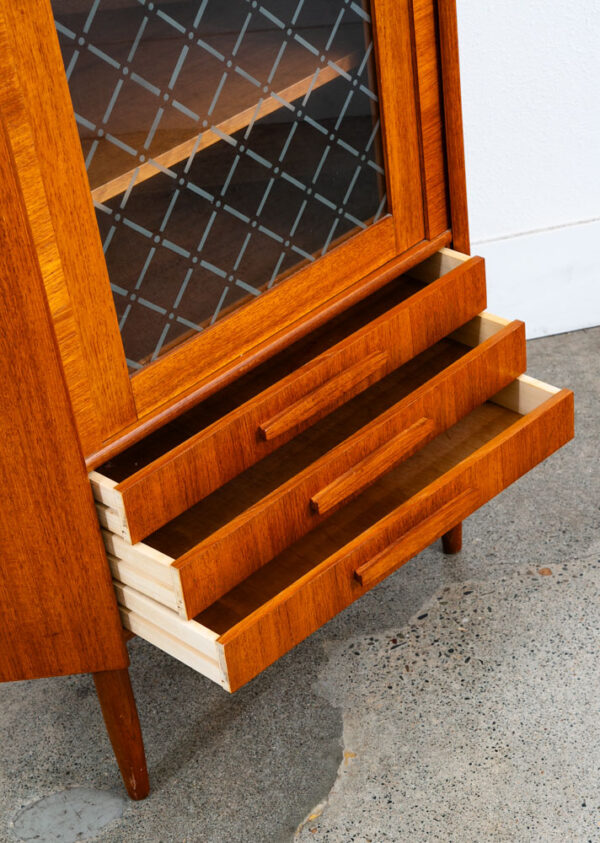 Mid Century Danish Modern Corner Cabinet Teak Wood Bar Denmark Drawers Glass Mcm - Image 11