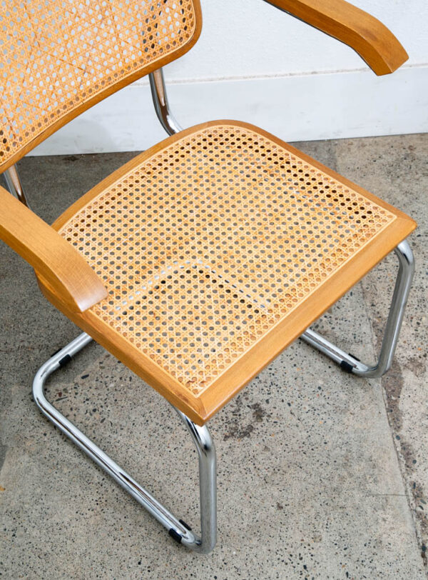 Mid Century Modern Dining Chairs Pair Cesca Italy Marcel Breuer Cane Armchair 2 - Image 11