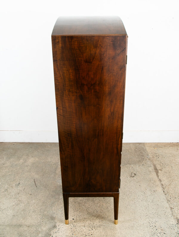 Mid Century Danish Modern Credenza Highboard Cabinet Walnut Arched Door 6 drawer - Image 3