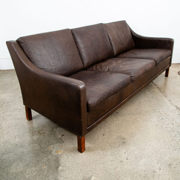 Mid Century Danish Modern Sofa Couch Brown Leather 3 seater Denmark Vintage Mcm