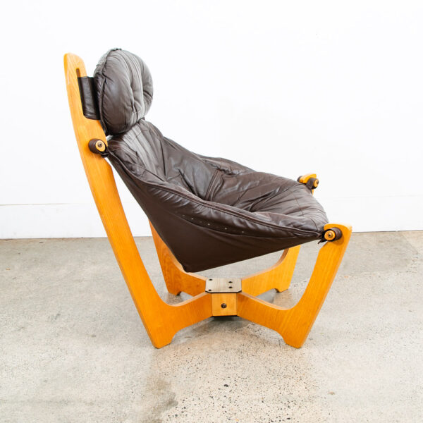 Mid Century Danish Modern Lounge Chairs Set Brown Leather Luna Odd Knutsen 2 Two - Image 7