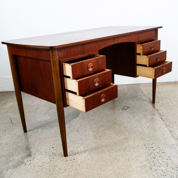 Mid Century Danish Modern Desk Executive Teak 6 Drawer Bookshelf Floating Doors - Image 6
