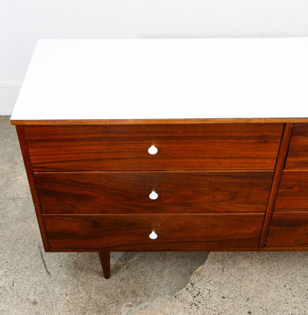Mid Century Modern Dresser Credenza 6 Drawer Walnut American White Trim Vintage - Image 10
