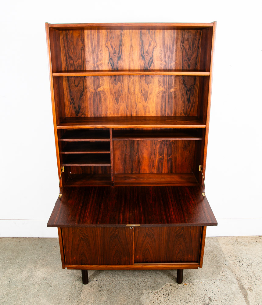 Mid Century Danish Modern Bookshelf Cabinet Rosewood Drawers Kai Winding Leaf - Image 4