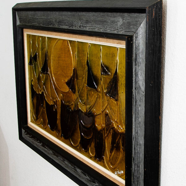 Mid Century Modern Painting Art Abstract Expressionism Gold Green Brown with Black Frame Mcm - Image 8