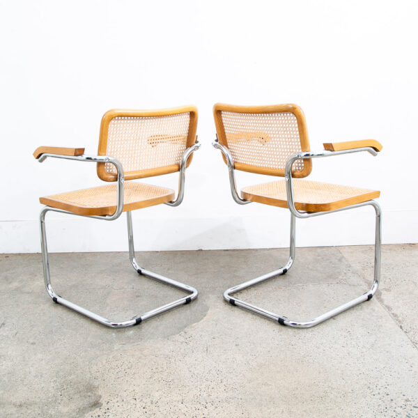 Mid Century Modern Dining Chairs Pair Cesca Italy Marcel Breuer Cane Armchair 2 - Image 4