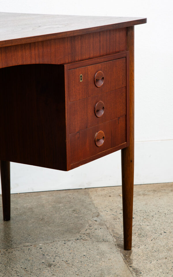 Mid Century Danish Modern Desk Executive Teak 6 Drawer Bookshelf Floating Doors - Image 11