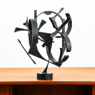 Mid Century Modern Sculpture Abstracted Art Iron Metal Sculpture Mcm Signed JL