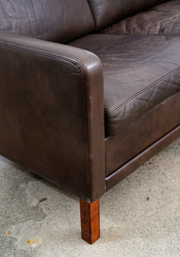 Mid Century Danish Modern Sofa Couch Brown Leather 3 seater Denmark Vintage Mcm - Image 5