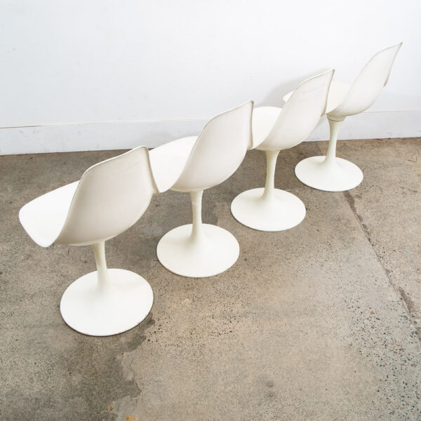 Mid Century Danish Modern Set 4 Burke White Chairs Knoll Style Round Base Side - Image 10