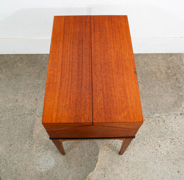 Mid Century Danish Modern Sewing Table Cabinet Flip Top Denmark Teak Denmark Mcm - Image 3