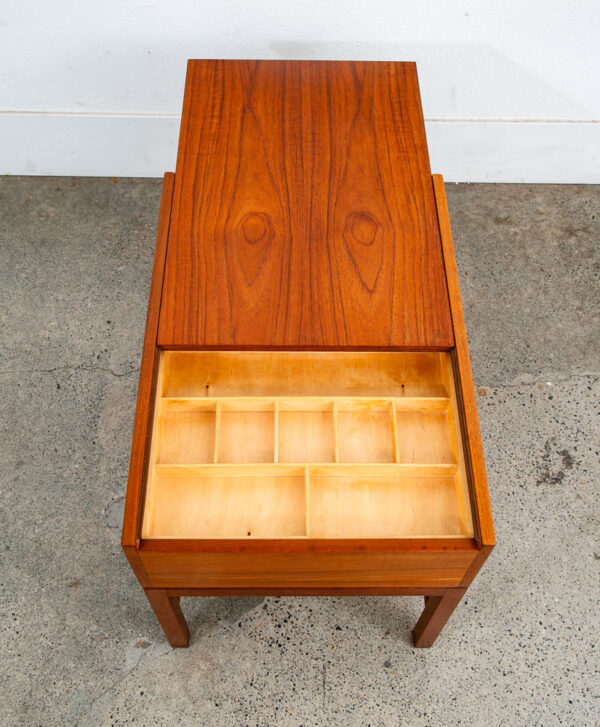 Mid Century Danish Modern Sewing Cabinet Sliding Top Side Table Denmark Vintage - Image 3