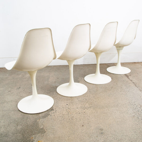 Mid Century Danish Modern Set 4 Burke White Chairs Knoll Style Round Base Side - Image 2