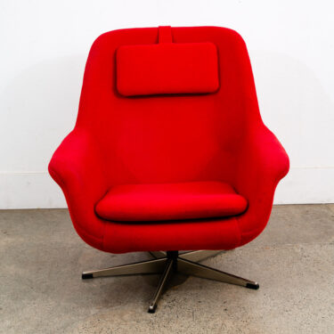 Mid Century Danish Modern Lounge Chair Recliner Red Wool Swivel Headrest Mcm