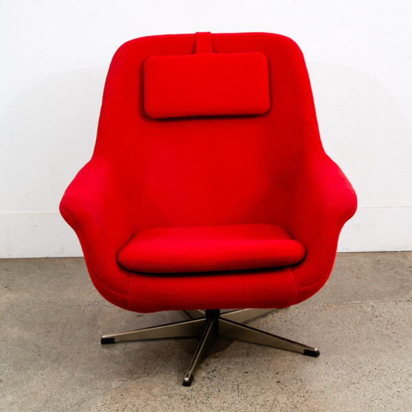 Mid Century Danish Modern Lounge Chair Recliner Red Wool Swivel Headrest Mcm