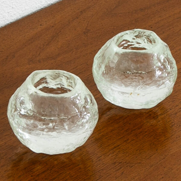 Mid Century Modern Kosta Boda Snowball Candleholders Pair Clear Art Glass Round - Image 10