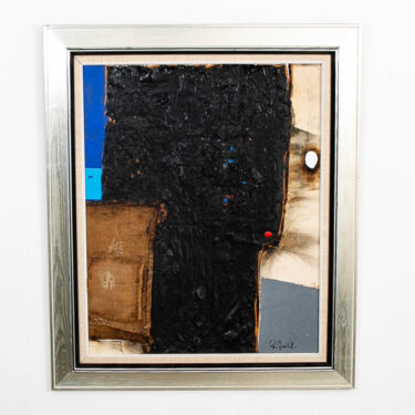 Mid Century Modern Framed Abstract Painting Expressionist Art Brown Black Blue Gray