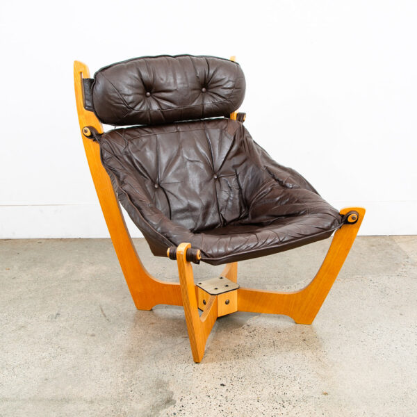 Mid Century Danish Modern Lounge Chairs Set Brown Leather Luna Odd Knutsen 2 Two - Image 6