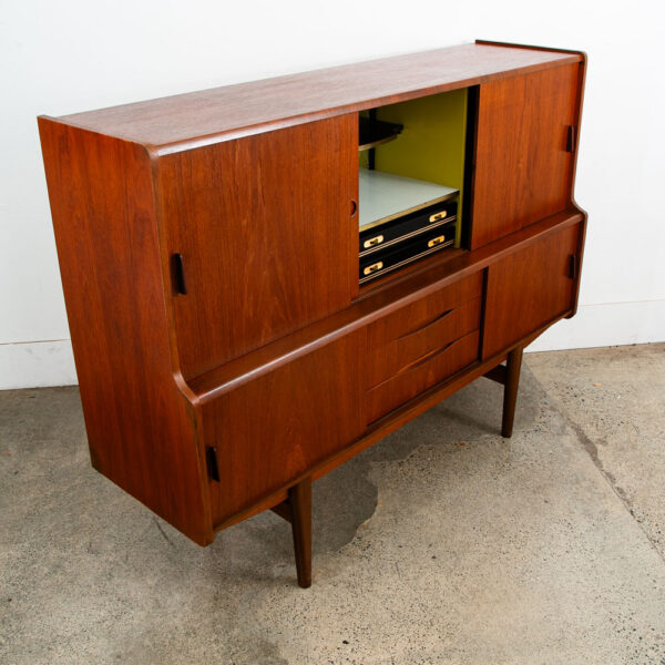 Mid Century Danish Modern Credenza Highboard Teak Sliding Doors Bar Mobler Mcm - Image 6