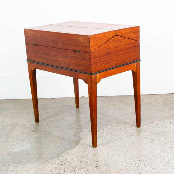 Mid Century Danish Modern Sewing Table Cabinet Flip Top Denmark Teak Denmark Mcm