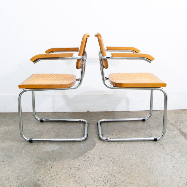 Mid Century Modern Dining Chairs Pair Cesca Italy Marcel Breuer Cane Armchair 2 - Image 3