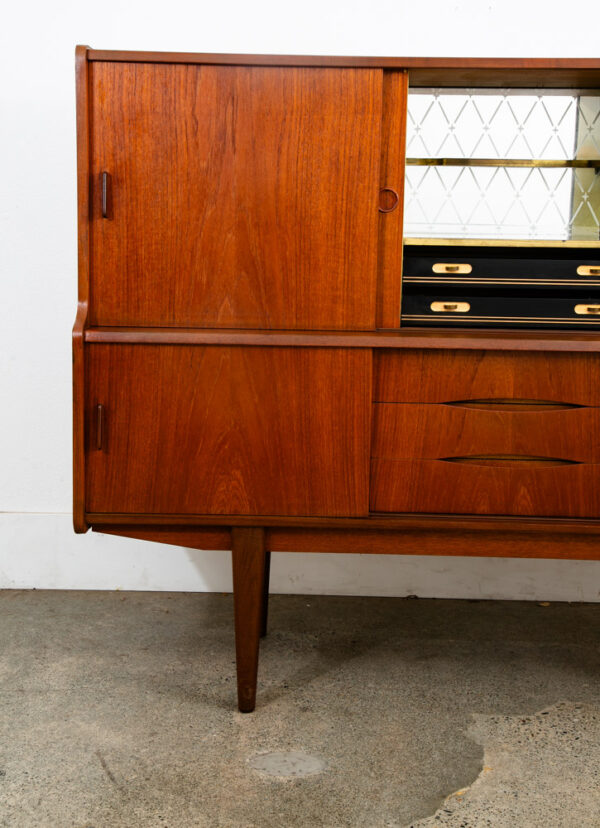 Mid Century Danish Modern Credenza Highboard Teak Sliding Doors Bar Mobler Mcm - Image 12