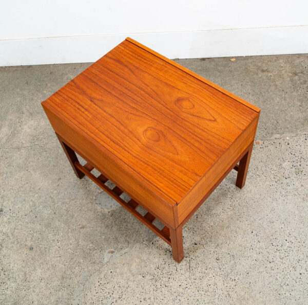 Mid Century Danish Modern Sewing Cabinet Sliding Top Side Table Denmark Vintage - Image 8