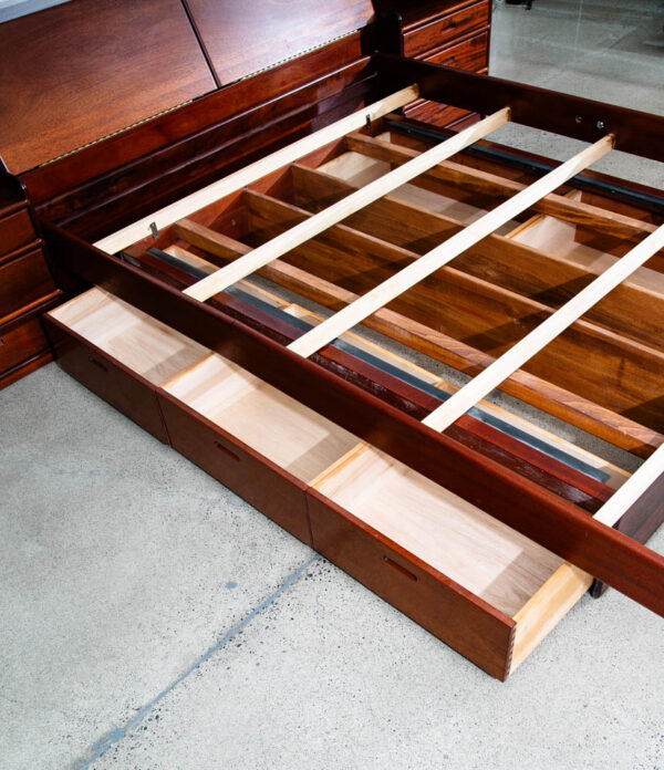 Mid Century Modern Bedframe Bed Head Board Queen Solid Mahogany Floating Drawers - Image 12