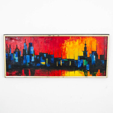 Mid Century Modern Danish Painting Art Abstract landscape Frame Cityscape rectangular frame