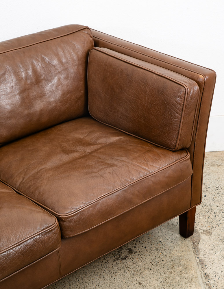 Mid Century Danish Modern Sofa Couch Brown Leather 2 Seat Settee Vintage Denmark - Image 10