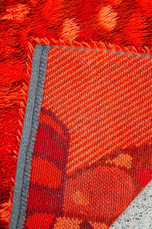Mid Century Modern Shag Rug Ege Rya Abstract Red Orange Rooster 51x34 Wool - Image 3