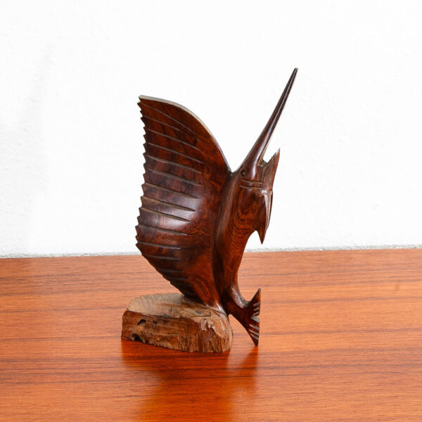Mid Century Modern Fish Sculpture Carved Solid Rosewood Studio Made Swordfish - Image 8