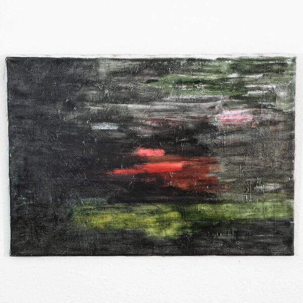 Mid Century Modern Painting Art Abstract Expressionism Green, Red, and Yellow Mcm