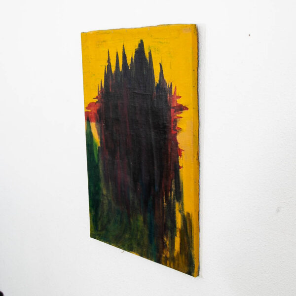 Mid Century Modern Painting Art Abstract Expressionism Yellow and Black Mcm - Image 2