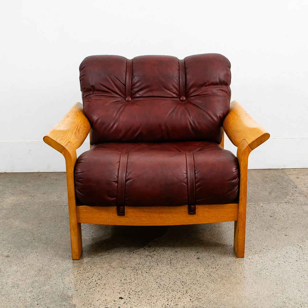 Mid Century Danish Modern Lounge Chair Oxblood Red Leather Armchair White Oak - Image 2