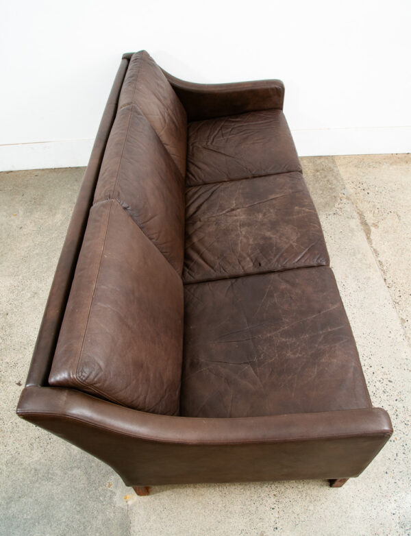 Mid Century Danish Modern Sofa Couch Brown Leather 3 seater Denmark Vintage Mcm - Image 4