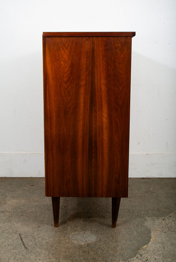 Mid Century Modern Dresser Highboy 5 Drawer Walnut American White Trim Vintage - Image 3