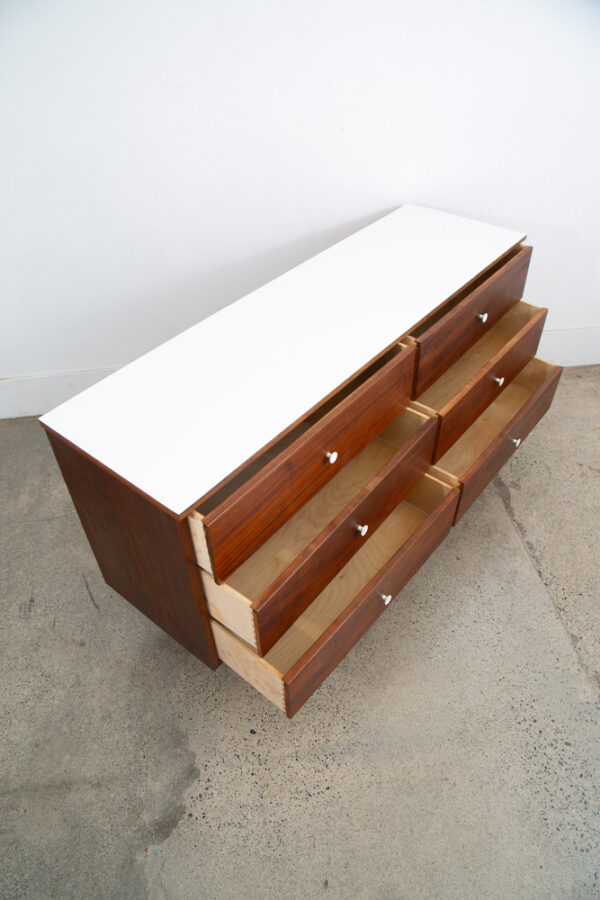 Mid Century Modern Dresser Credenza 6 Drawer Walnut American White Trim Vintage - Image 11