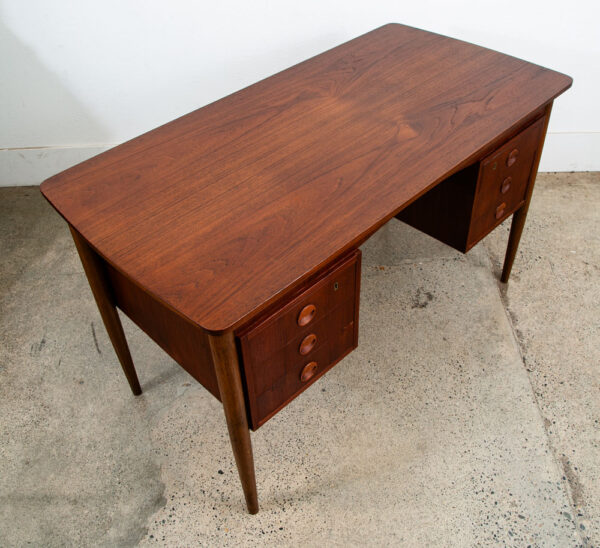 Mid Century Danish Modern Desk Executive Teak 6 Drawer Bookshelf Floating Doors - Image 5