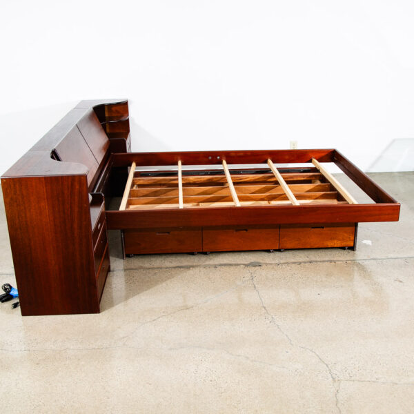Mid Century Modern Bedframe Bed Head Board Queen Solid Mahogany Floating Drawers - Image 7