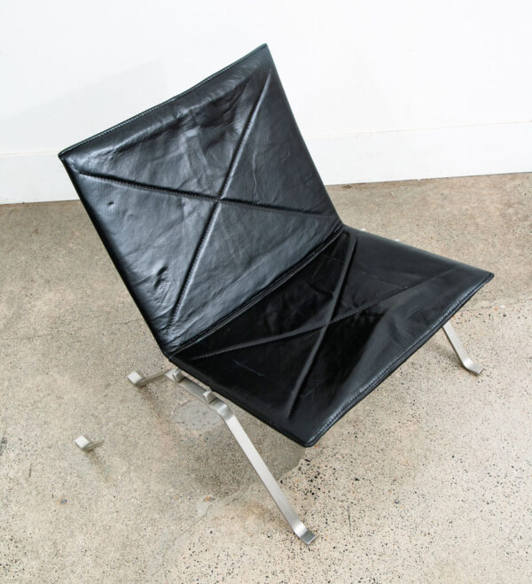 Mid Century Danish Modern Lounge Chair PK22 Kjaerholm Black Leather Easy Mcm - Image 5